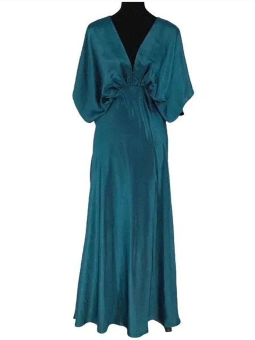 Dress‎ Forum Womens Bat Wing Sleeve Satin Maxi Dress Deep Jasper Size Medium NWT